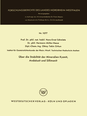 cover image of Über die Stabilität der Mineralien Kyanit, Andalusit und Sillimanit